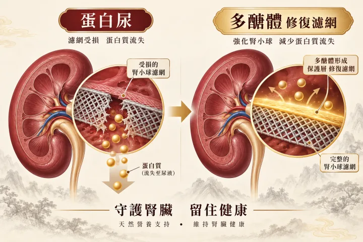 腎臟濾網受損 蛋白質流失 vs 多醣體修復